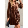 image:imageRVivimos Womens Fall Winter Velvet Tunic Dress 2026 Long Sleeve V Neck Casual Loose Tiered Ruffle Mini DressBrown