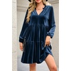 image:imageRVivimos Womens Fall Winter Velvet Tunic Dress 2026 Long Sleeve V Neck Casual Loose Tiered Ruffle Mini DressDark Blue