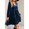 image:imageRVivimos Womens Fall Winter Velvet Tunic Dress 2026 Long Sleeve V Neck Casual Loose Tiered Ruffle Mini DressDark Blue