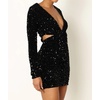 image:imageRVivimos Womens Glitter Sequin Party Dresses Fall Winter Long Sleeve Sexy Deep V Neck Cut Out Sparkly Club Velvet Mini DressBlack