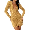 image:imageRVivimos Womens Glitter Sequin Party Dresses Fall Winter Long Sleeve Sexy Deep V Neck Cut Out Sparkly Club Velvet Mini DressGold