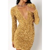 image:imageRVivimos Womens Glitter Sequin Party Dresses Fall Winter Long Sleeve Sexy Deep V Neck Cut Out Sparkly Club Velvet Mini DressGold