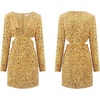 image:imageRVivimos Womens Glitter Sequin Party Dresses Fall Winter Long Sleeve Sexy Deep V Neck Cut Out Sparkly Club Velvet Mini DressGold