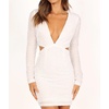image:imageRVivimos Womens Glitter Sequin Party Dresses Fall Winter Long Sleeve Sexy Deep V Neck Cut Out Sparkly Club Velvet Mini DressWhite