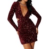 image:imageRVivimos Womens Glitter Sequin Party Dresses Fall Winter Long Sleeve Sexy Deep V Neck Cut Out Sparkly Club Velvet Mini DressWinered