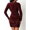 image:imageRVivimos Womens Glitter Sequin Party Dresses Fall Winter Long Sleeve Sexy Deep V Neck Cut Out Sparkly Club Velvet Mini DressWinered