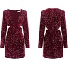 image:imageRVivimos Womens Glitter Sequin Party Dresses Fall Winter Long Sleeve Sexy Deep V Neck Cut Out Sparkly Club Velvet Mini DressWinered