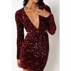 image:imageRVivimos Womens Glitter Sequin Party Dresses Fall Winter Long Sleeve Sexy Deep V Neck Cut Out Sparkly Club Velvet Mini DressWinered