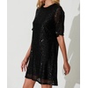 image:imageRVivimos Womens Loose Party Sparkly Sequin Dress Short Sleeve Back Button Crew Neck Glitter Mini Shift Dress ClubwearBlack