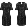 image:imageRVivimos Womens Loose Party Sparkly Sequin Dress Short Sleeve Back Button Crew Neck Glitter Mini Shift Dress ClubwearBlack
