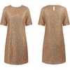 image:imageRVivimos Womens Loose Party Sparkly Sequin Dress Short Sleeve Back Button Crew Neck Glitter Mini Shift Dress ClubwearBrown