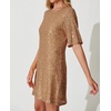 image:imageRVivimos Womens Loose Party Sparkly Sequin Dress Short Sleeve Back Button Crew Neck Glitter Mini Shift Dress ClubwearBrown