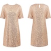 image:imageRVivimos Womens Loose Party Sparkly Sequin Dress Short Sleeve Back Button Crew Neck Glitter Mini Shift Dress ClubwearRosegold