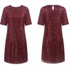 image:imageRVivimos Womens Loose Party Sparkly Sequin Dress Short Sleeve Back Button Crew Neck Glitter Mini Shift Dress ClubwearWinered