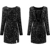 image:imageRVivimos Womens Sequin Bodycon Dress Fall Winter Velvet Warm Long Sleeve Crew Neck Sexy Backless Glitter Slit Mini DressBlack