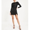 image:imageRVivimos Womens Sequin Bodycon Dress Fall Winter Velvet Warm Long Sleeve Crew Neck Sexy Backless Glitter Slit Mini DressBlack
