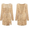 image:imageRVivimos Womens Sequin Bodycon Dress Fall Winter Velvet Warm Long Sleeve Crew Neck Sexy Backless Glitter Slit Mini DressChampagne