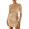 image:imageRVivimos Womens Sequin Bodycon Dress Fall Winter Velvet Warm Long Sleeve Crew Neck Sexy Backless Glitter Slit Mini DressChampagne