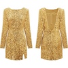 image:imageRVivimos Womens Sequin Bodycon Dress Fall Winter Velvet Warm Long Sleeve Crew Neck Sexy Backless Glitter Slit Mini DressGold