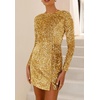 image:imageRVivimos Womens Sequin Bodycon Dress Fall Winter Velvet Warm Long Sleeve Crew Neck Sexy Backless Glitter Slit Mini DressGold