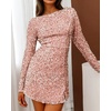 image:imageRVivimos Womens Sequin Bodycon Dress Fall Winter Velvet Warm Long Sleeve Crew Neck Sexy Backless Glitter Slit Mini DressPink