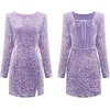 image:imageRVivimos Womens Sequin Bodycon Dress Fall Winter Velvet Warm Long Sleeve Crew Neck Sexy Backless Glitter Slit Mini DressPurple