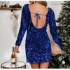 image:imageRVivimos Womens Sequin Bodycon Dress Fall Winter Velvet Warm Long Sleeve Crew Neck Sexy Backless Glitter Slit Mini DressRoyalblue