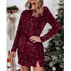 image:imageRVivimos Womens Sequin Bodycon Dress Fall Winter Velvet Warm Long Sleeve Crew Neck Sexy Backless Glitter Slit Mini DressWinered