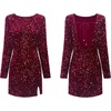 image:imageRVivimos Womens Sequin Bodycon Dress Fall Winter Velvet Warm Long Sleeve Crew Neck Sexy Backless Glitter Slit Mini DressWinered