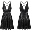 image:imageRVivimos Womens Sequin Dress Spaghetti Strap Sexy Deep V Neck Backless Glitter Club Party Skater Swing Mini DressBlack