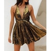 image:imageRVivimos Womens Sequin Dress Spaghetti Strap Sexy Deep V Neck Backless Glitter Club Party Skater Swing Mini DressBlack Gold