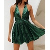 image:imageRVivimos Womens Sequin Dress Spaghetti Strap Sexy Deep V Neck Backless Glitter Club Party Skater Swing Mini DressBlack Green