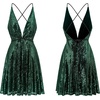 image:imageRVivimos Womens Sequin Dress Spaghetti Strap Sexy Deep V Neck Backless Glitter Club Party Skater Swing Mini DressBlack Green