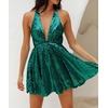 image:imageRVivimos Womens Sequin Dress Spaghetti Strap Sexy Deep V Neck Backless Glitter Club Party Skater Swing Mini DressDark Green