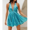 image:imageRVivimos Womens Sequin Dress Spaghetti Strap Sexy Deep V Neck Backless Glitter Club Party Skater Swing Mini DressLake Blue