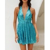 image:imageRVivimos Womens Sequin Dress Spaghetti Strap Sexy Deep V Neck Backless Glitter Club Party Skater Swing Mini DressLake Blue