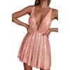 image:imageRVivimos Womens Sequin Dress Spaghetti Strap Sexy Deep V Neck Backless Glitter Club Party Skater Swing Mini DressLight Pink