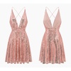 image:imageRVivimos Womens Sequin Dress Spaghetti Strap Sexy Deep V Neck Backless Glitter Club Party Skater Swing Mini DressLight Pink