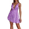 image:imageRVivimos Womens Sequin Dress Spaghetti Strap Sexy Deep V Neck Backless Glitter Club Party Skater Swing Mini DressLight Purple