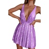 image:imageRVivimos Womens Sequin Dress Spaghetti Strap Sexy Deep V Neck Backless Glitter Club Party Skater Swing Mini DressLight Purple