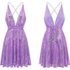 image:imageRVivimos Womens Sequin Dress Spaghetti Strap Sexy Deep V Neck Backless Glitter Club Party Skater Swing Mini DressLight Purple