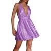 image:imageRVivimos Womens Sequin Dress Spaghetti Strap Sexy Deep V Neck Backless Glitter Club Party Skater Swing Mini DressLight Purple