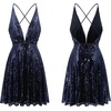 image:imageRVivimos Womens Sequin Dress Spaghetti Strap Sexy Deep V Neck Backless Glitter Club Party Skater Swing Mini DressNavy Blue
