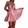 image:imageRVivimos Womens Sequin Dress Spaghetti Strap Sexy Deep V Neck Backless Glitter Club Party Skater Swing Mini DressPink