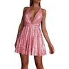 image:imageRVivimos Womens Sequin Dress Spaghetti Strap Sexy Deep V Neck Backless Glitter Club Party Skater Swing Mini DressPink