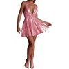 image:imageRVivimos Womens Sequin Dress Spaghetti Strap Sexy Deep V Neck Backless Glitter Club Party Skater Swing Mini DressPink