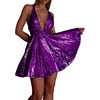 image:imageRVivimos Womens Sequin Dress Spaghetti Strap Sexy Deep V Neck Backless Glitter Club Party Skater Swing Mini DressPurple