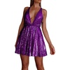 image:imageRVivimos Womens Sequin Dress Spaghetti Strap Sexy Deep V Neck Backless Glitter Club Party Skater Swing Mini DressPurple