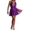 image:imageRVivimos Womens Sequin Dress Spaghetti Strap Sexy Deep V Neck Backless Glitter Club Party Skater Swing Mini DressPurple
