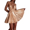 image:imageRVivimos Womens Sequin Dress Spaghetti Strap Sexy Deep V Neck Backless Glitter Club Party Skater Swing Mini DressRose Gold